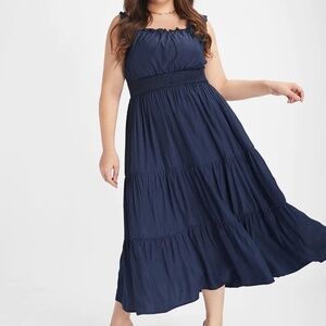 Blue ruffeled midi dress